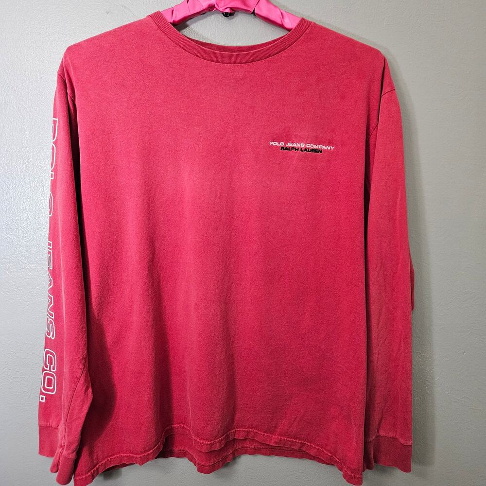 VTG Polo Jeans Co. Ralph Lauren Red Spellout Long Sleeve L Shirt 90s Y2K Sk8ter